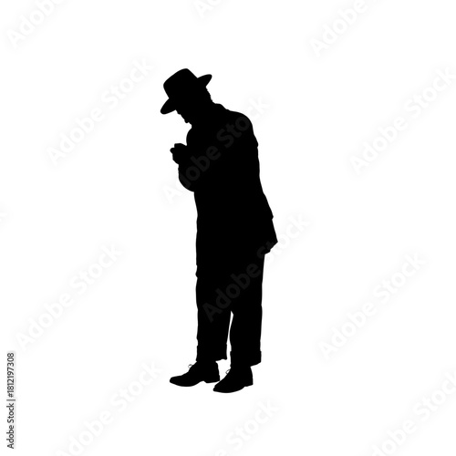 Orthodox jew silhouette, old man in coat and hat - vector  illustation