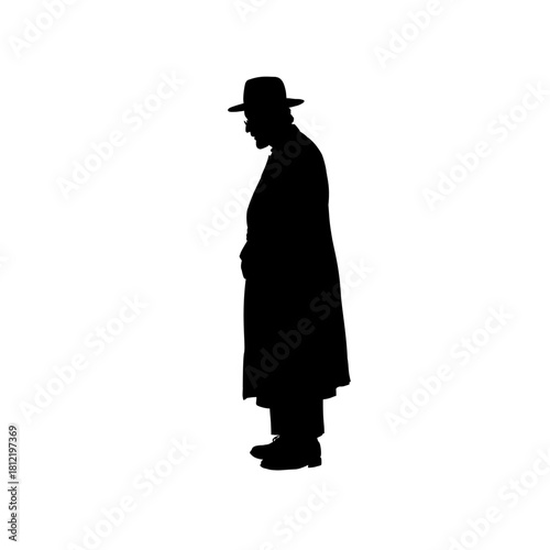 Orthodox jew silhouette, old man in coat and hat - vector  illustation