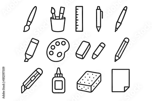 Icon marker cup artist vector sponge craft ruler palette paper pen knife