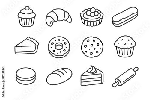 Croissant pie bread pastry icon display vector cookie macaron eclair muffin pin