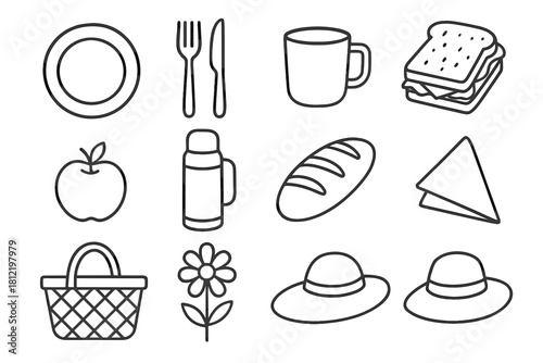 Napkin plate icon fruit flower picnic bread fork sandwich icons vector hat