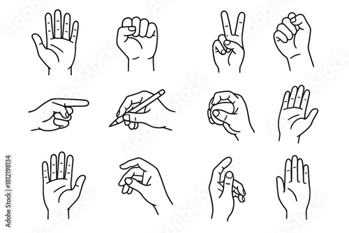 Object fingers hand view holding finger pose grasping icon set vector