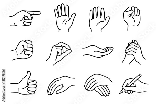 Icon gesture motion hand clasped hands palm waving holding icons resting vector