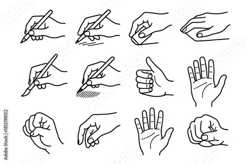 Pose hand table icons drawing motion wrist fist holding vector icon measuring