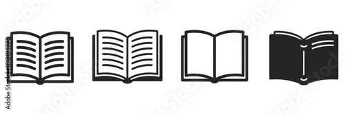 Collection of minimalist black and white open book icons for educational design
