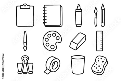 Tape brush marker palette eraser table art icons board icon pencil ruler