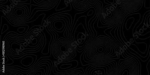 Abstract Topographic Contour Lines Pattern on Dark Background. Dark Pattern Design. Elegant Black Topographic Wallpaper. Topographic map pattern simple lines. Abstract dark textured surface.