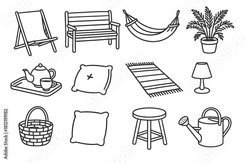 Small fern vector relaxation table garden pillow potted icon icons chair wooden