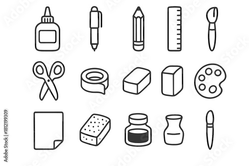 Washi sheet jar stationery glue pencil grid icon vector palette paintbrush scissors
