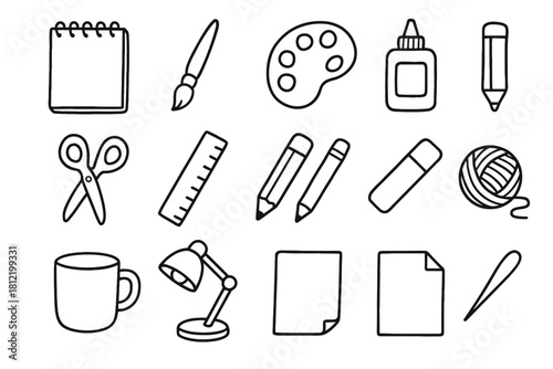 Pencil paper vector lamp art s cup icon ruler scissors glue maker