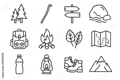Trail vector lantern signpost stick trees leaves icon icons boots woodland walking