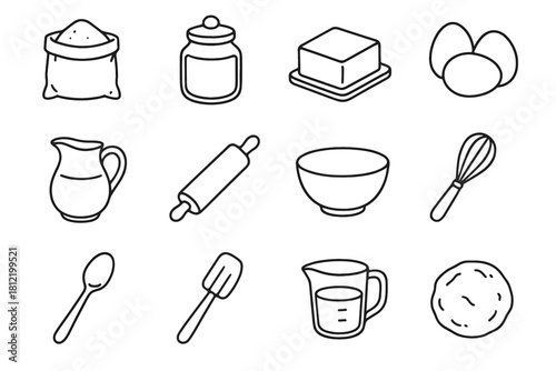 Ingredients dough icon jug vector jar whisk cup bag eggs sugar baking