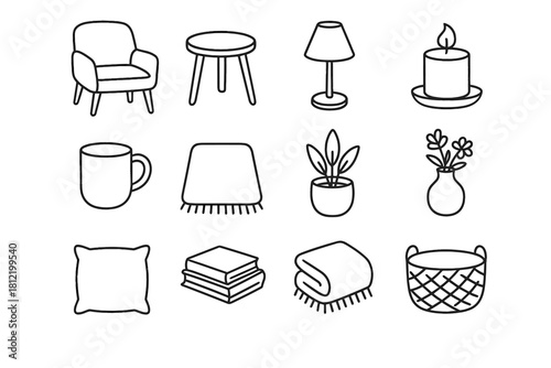 Icon cozy cushion plant vase candle vector decor lamp rug pot basket