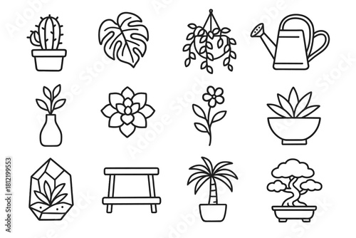 Vector icons aesthetic bonsai plant shelf succulent leaf palm cactus icon can