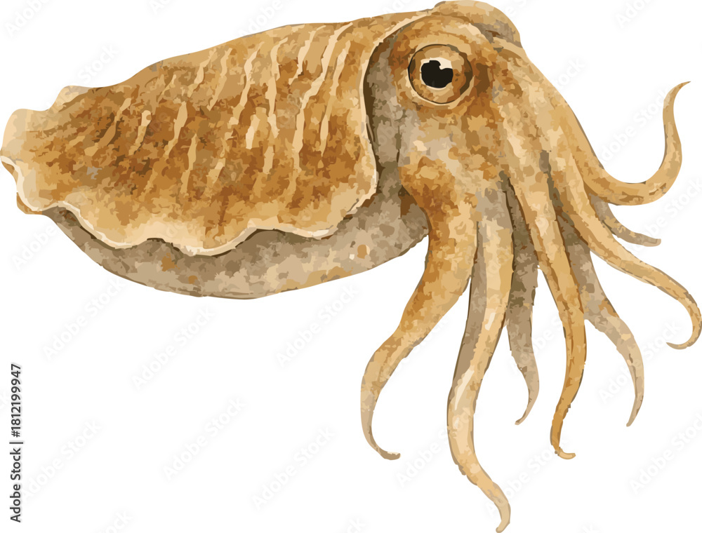Fototapeta premium Vector watercolor realistic illustration of a cuttlefish