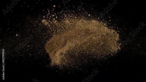 Super Slow Motion of Soil Colliding with Each Other Isolated on Black at 1000fps.