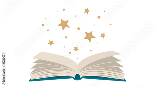 Open Book with Stars Icon, Education and Imagination Concept