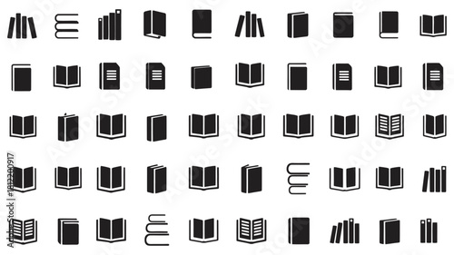 Collection of Minimalist Black and White Book Icons in Various Styles