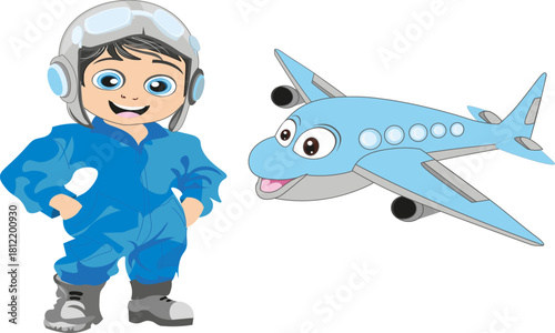 boy and airplane airplane pilot vector for children