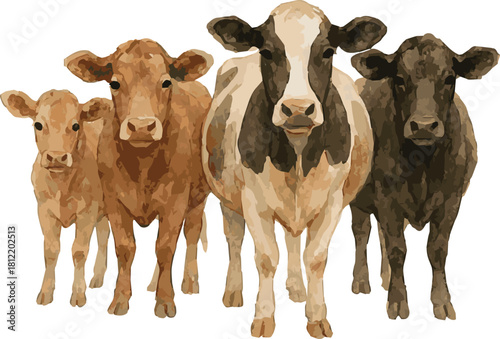 A watercolor vector illustration of a cow
 herd