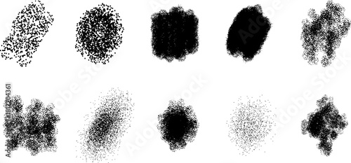 A set of hand drawn ink splashes, vector shapes, grunge textures, and elements blending abstract, modern, and raw aesthetics.