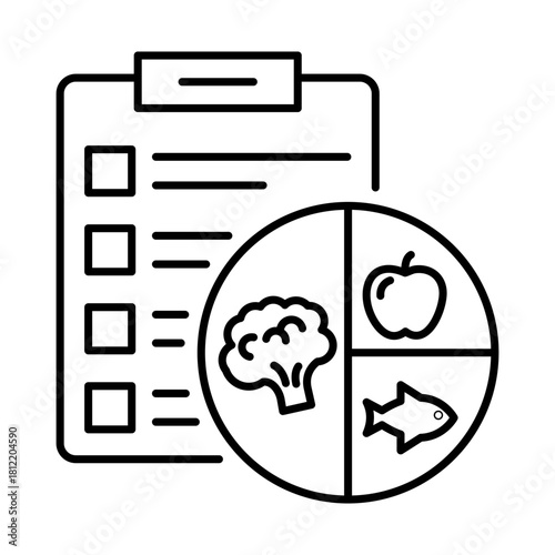 Diet Plan Icon – Personalized Nutritional Guidance and Meal Planning with Meal Chart and AI Assistance for Health Optimization and Diabetes Management. Vector icon