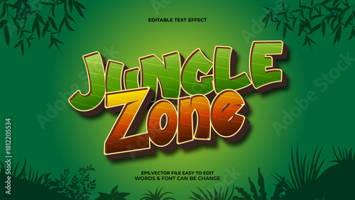 Jungle Zone 3D Text Effect, Cartoon Adventure Game Style, Editable Vector Font
