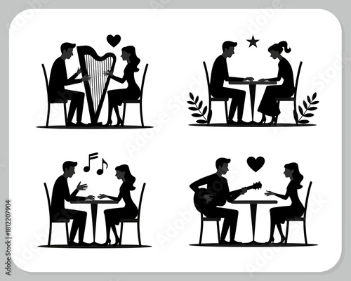 Couple silhouettes enjoying music and romance together