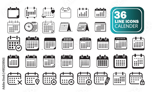 Modern Line Calendar Symbols for Time Management and Productivity.
