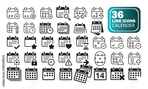 Professional Outline Calendar Icons for Scheduling and Event Tracking.
