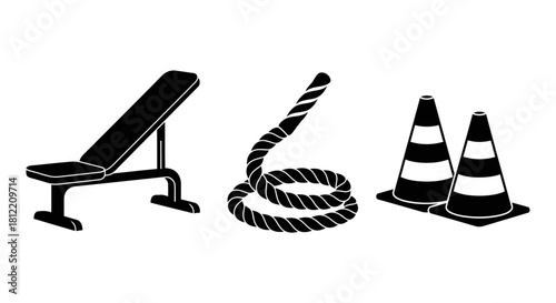 Fitness and training equipment icons