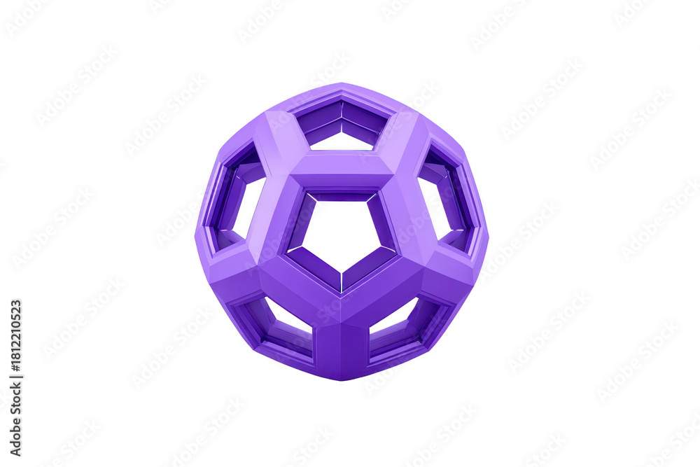 Naklejka premium Purple geometric dodecahedron shape, 3D polygonal structure, modern abstract design, isolated on transparency background, creative futuristic style, minimalistic and vibrant visual