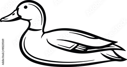 Illustration mallard duck swimming outline monochrome silhouette vector