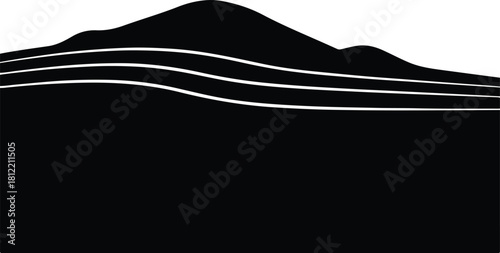 Illustration Mountain landscape horizon with river white line silhouette vector