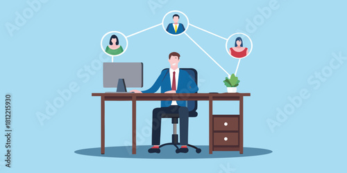 Businessman connecting with colleagues remotely through a network