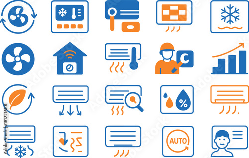 Air conditioning system icon set smart home climate control and temperature regulation technology symbols