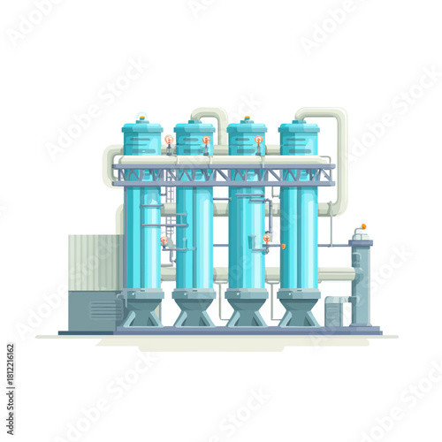 Industrial water filtration system in a flat vector illustration