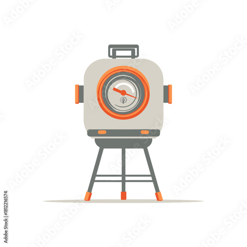 A flat illustration of a portable electric grill ready to cook