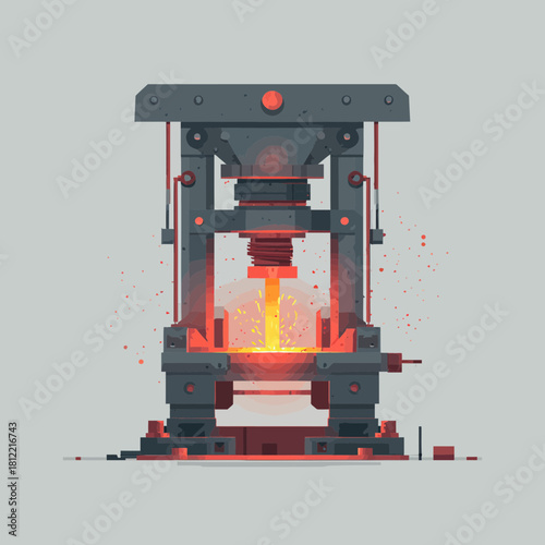 A hydraulic press illustration in an industrial environment