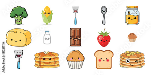 Collection of cartoon cows in various poses and situations on white background