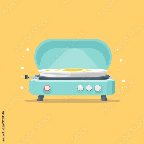 Electric Teal Crepe Maker with Food Preparing Breakfast