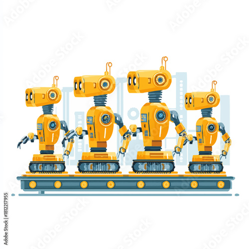 Industrial Robots working on conveyor belt in factory setting