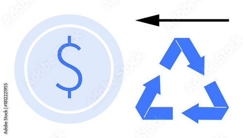 Circular economy concept. Circular economy illustrated with a dollar sign and recycling arrows sustainability. Circular economy promotes resource efficiency and waste reduction. Ideal