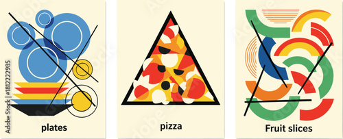 Geometric Abstract Food Art Posters Set.