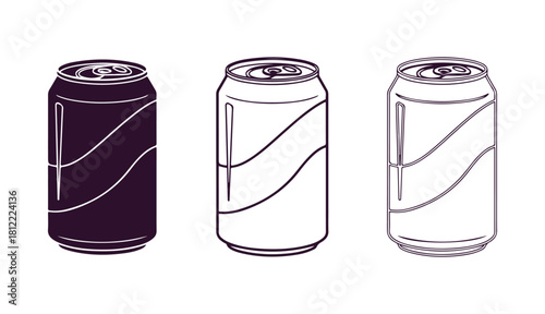 Soda can graphic featuring outline. Isolated vector sign.