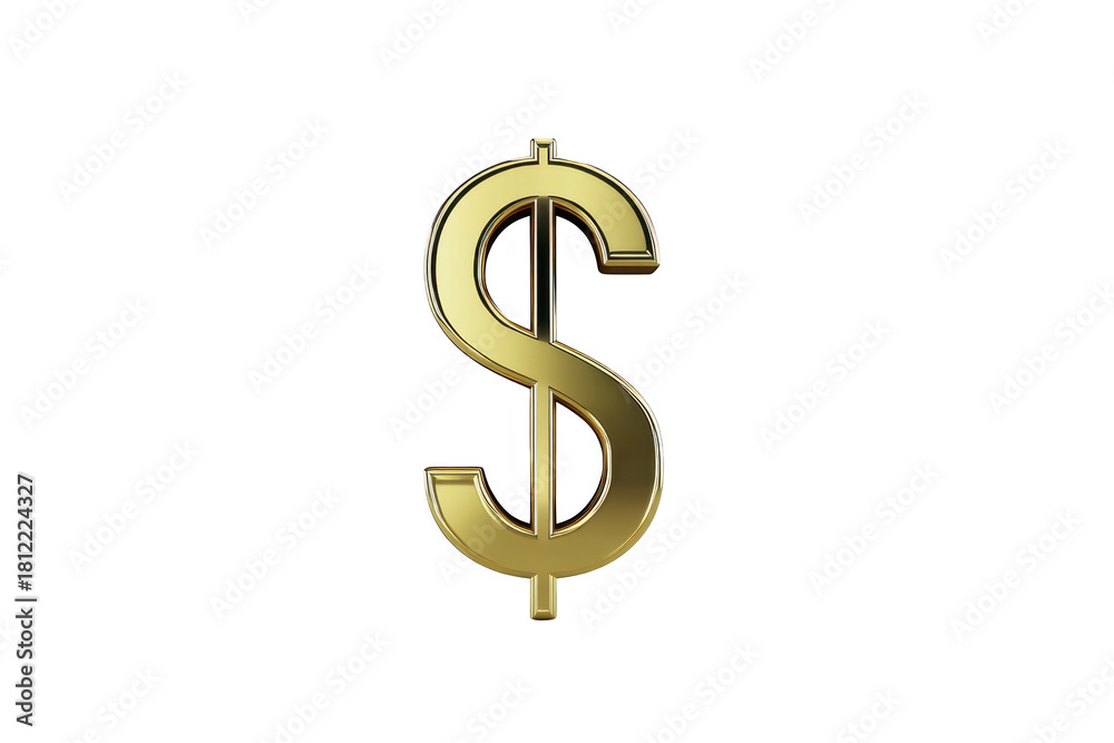 Obraz premium Gold dollar sign symbol with shiny metallic finish, isolated on transparent background, representing wealth, finance, currency, and economic success, evoking sense of prosperity and value