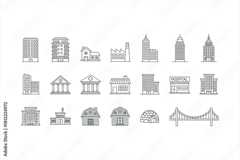 Obraz premium Building and architecture line icons