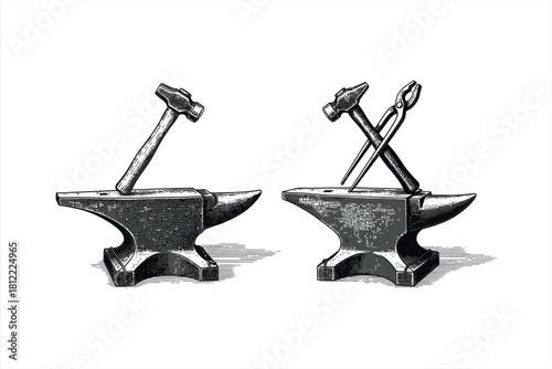Vintage Blacksmith Anvil and Tools Set