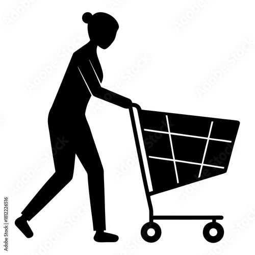Silhouette of a man pushing a cart