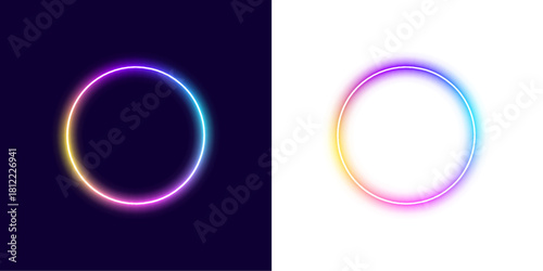 	
Neon futuristic light blue gradient sign frame on white background PNG. Round curve shape with wavy dynamic lines in PNG format on white background.	